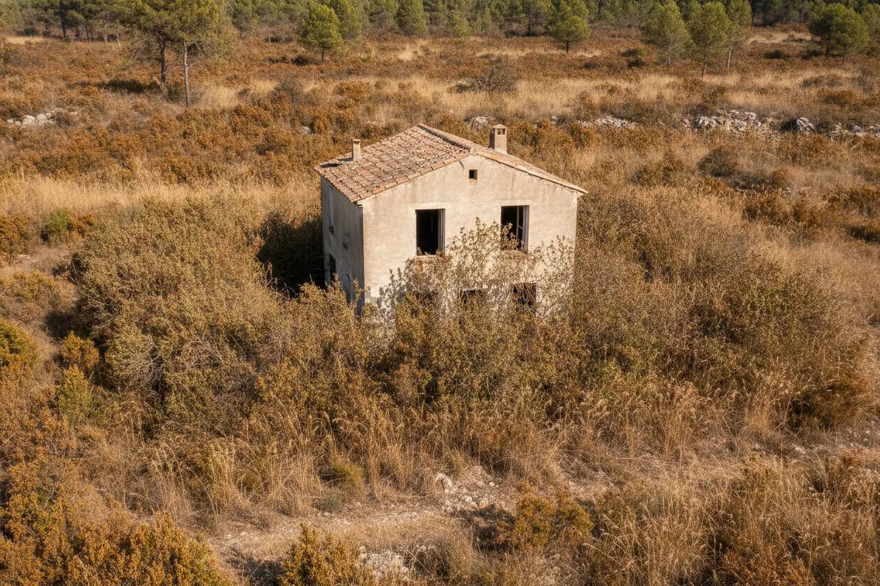 Terrain en garrigue dense avant débroussaillage à Tamaris, Alès