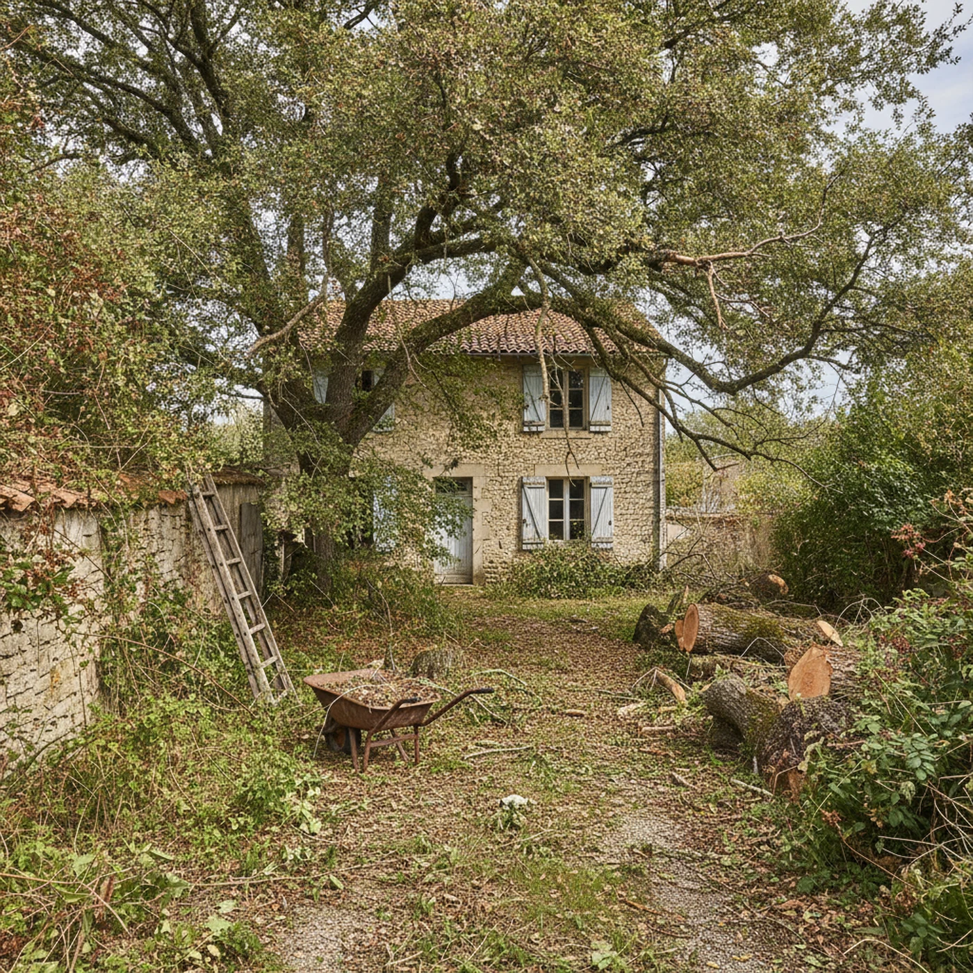 Terrain embroussaillé avant débroussaillage OLD à Saint-Julien-les-Rosiers